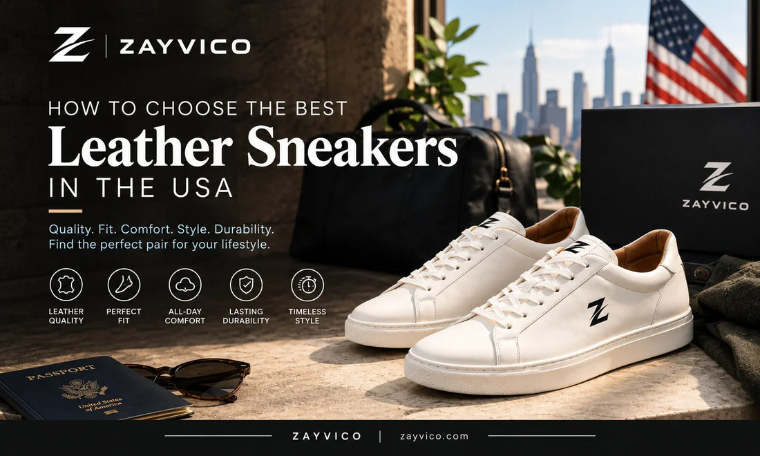 ZAYVICO White Leather Sneakers for Men - Best Leather Sneakers in USA with Premium Quality, Perfect Fit and Timeless Style