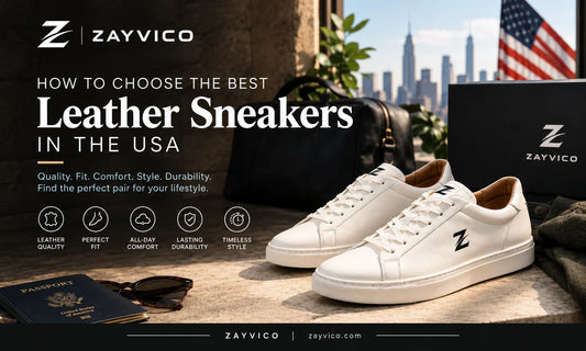 ZAYVICO White Leather Sneakers for Men - Best Leather Sneakers in USA with Premium Quality, Perfect Fit and Timeless Style