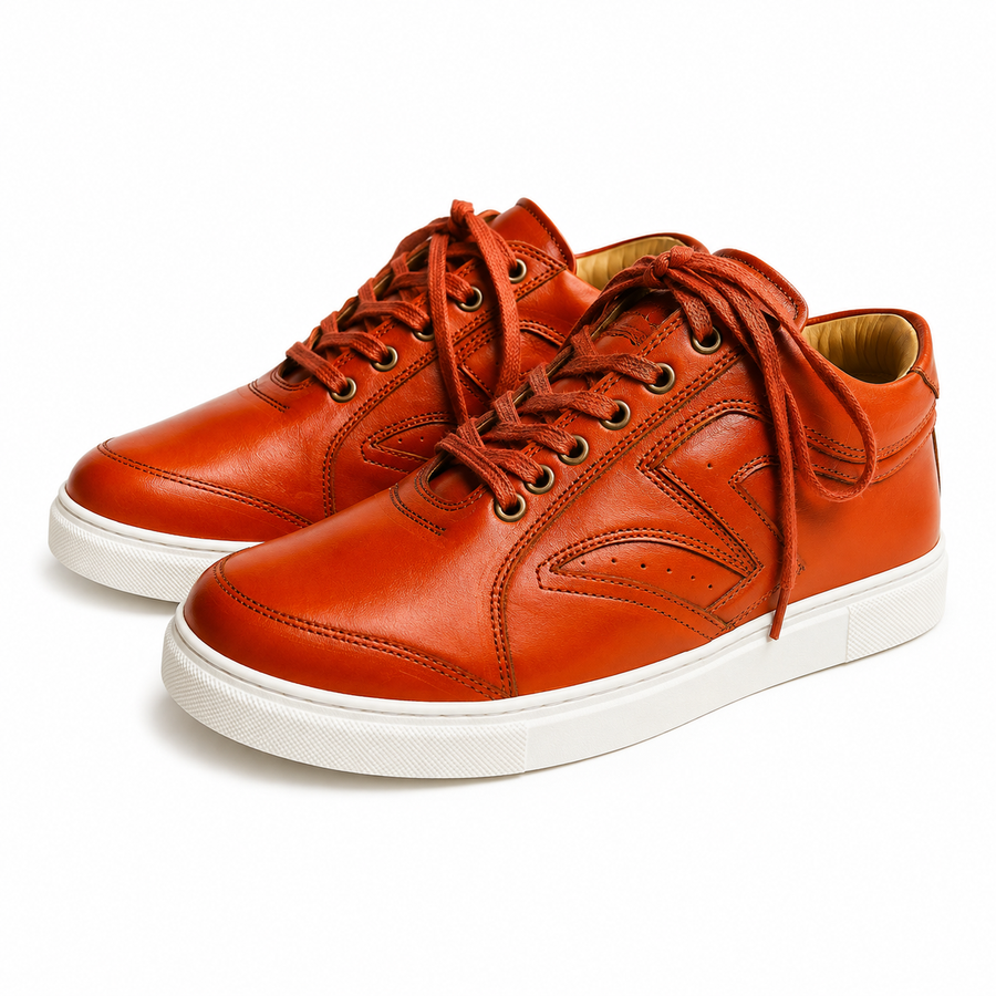 Heritage Court — Cognac Full-Grain Leather Sneakers